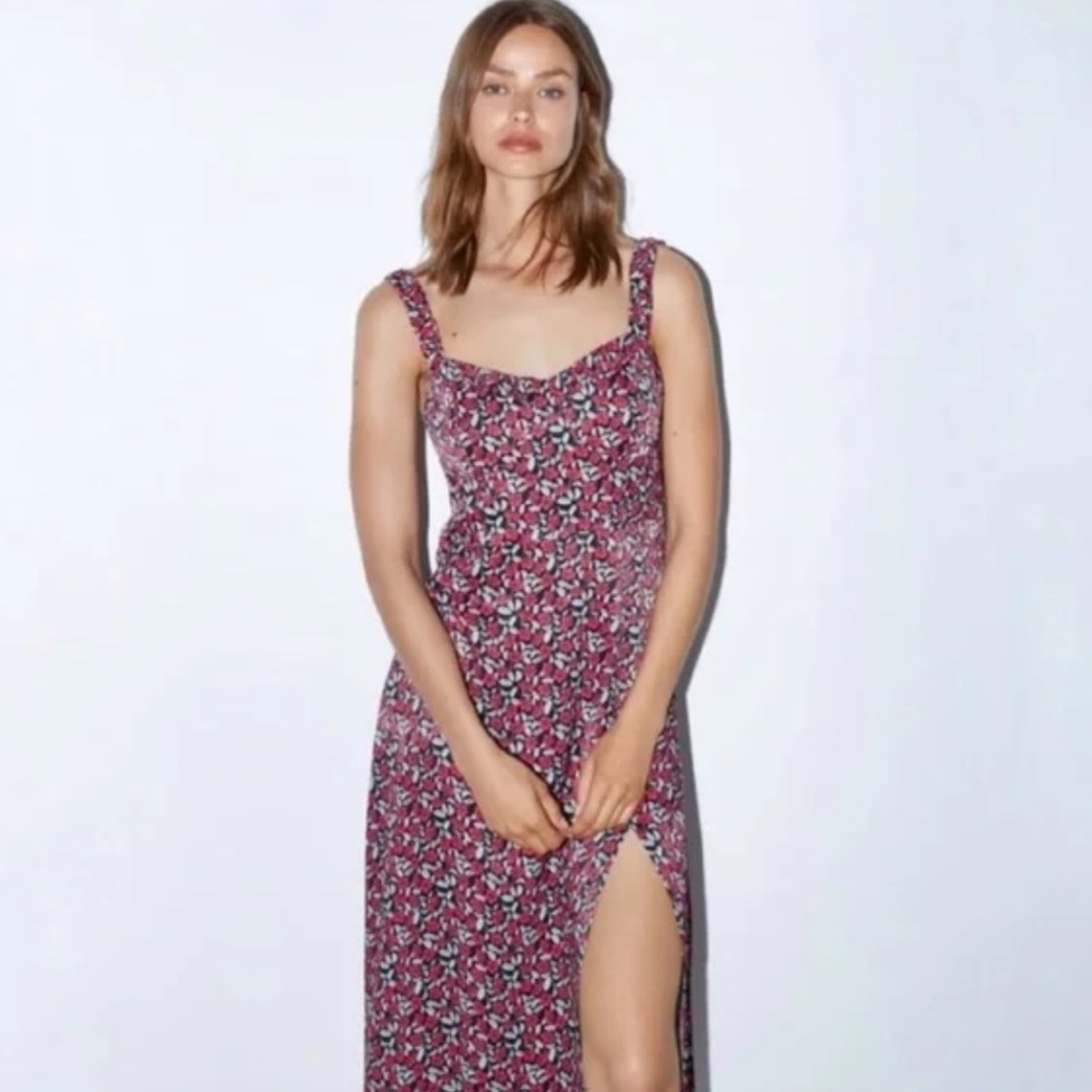 Zara floral midi dress with slit